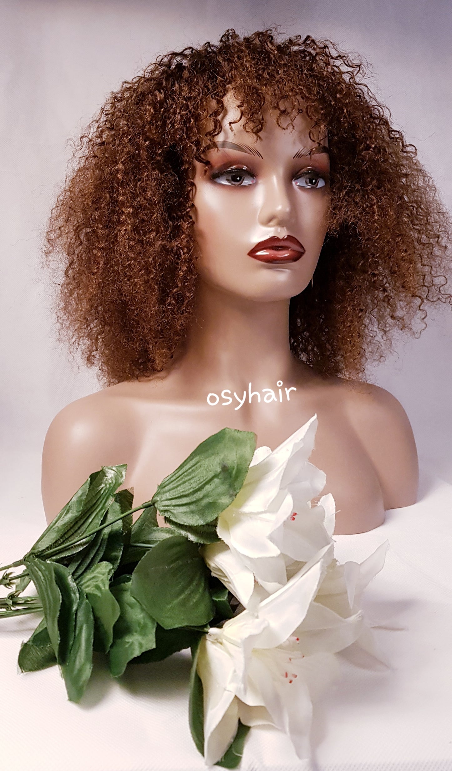 Human hair Brown blonde curly wig Perücke
