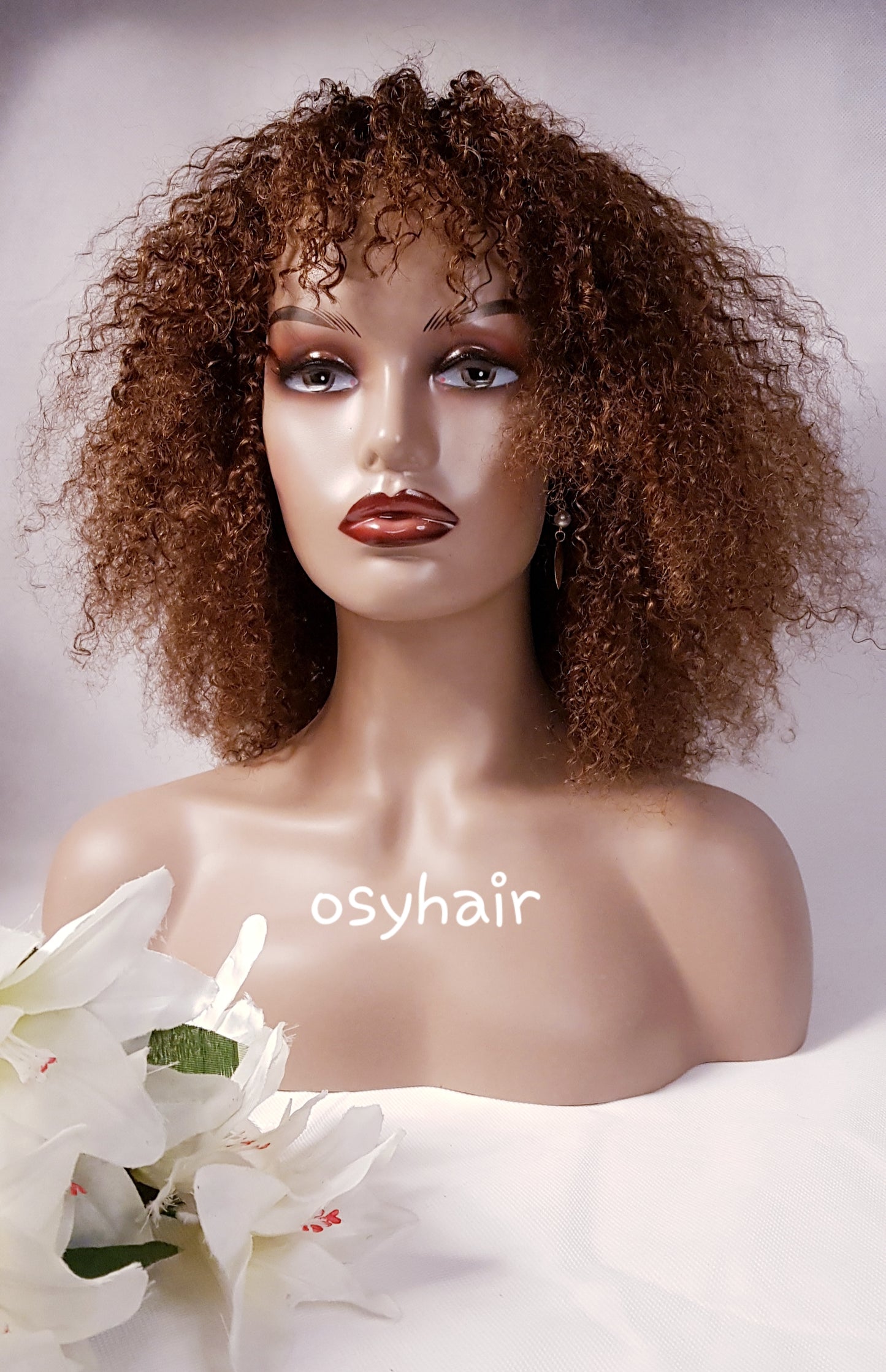 Human hair Brown blonde curly wig Perücke