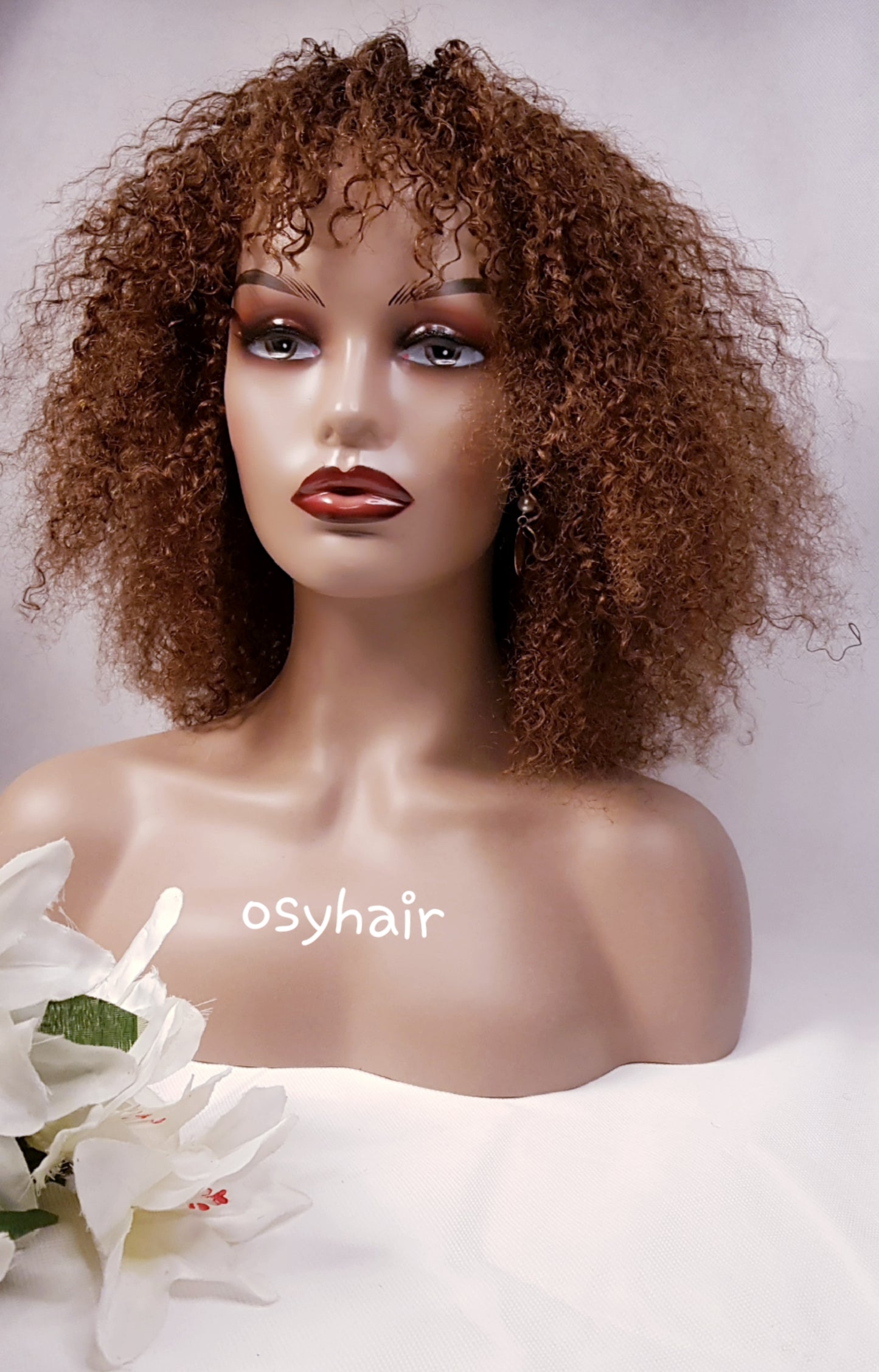 Human hair Brown blonde curly wig Perücke