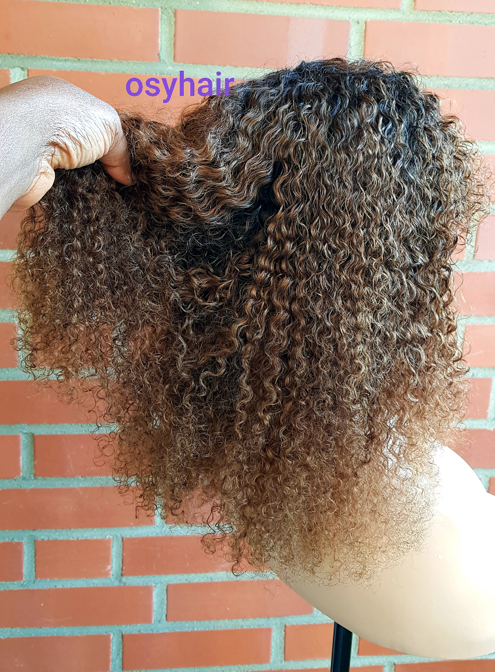 Human hair Brown blonde curly wig Perücke