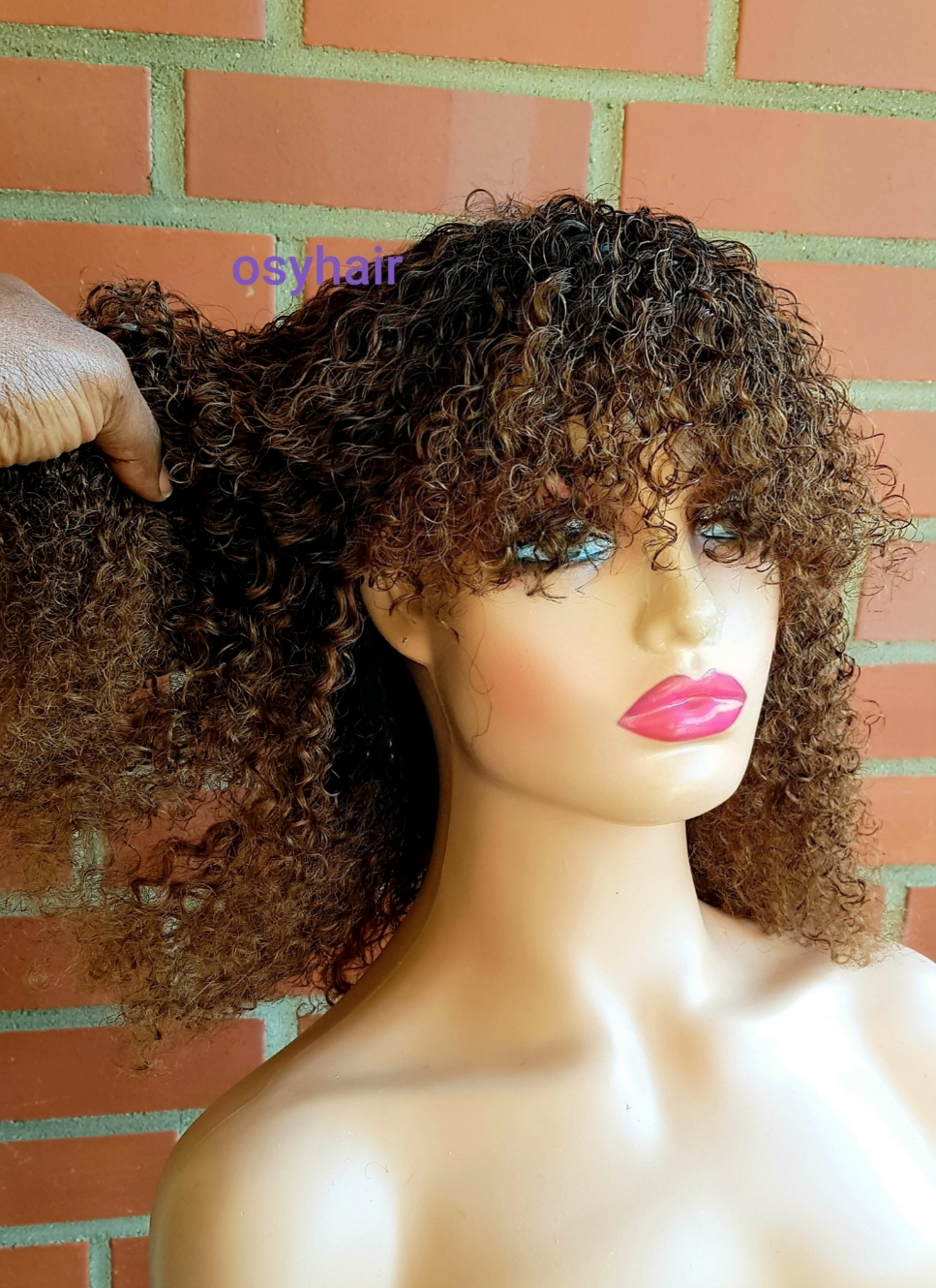 Human hair Brown blonde curly wig Perücke