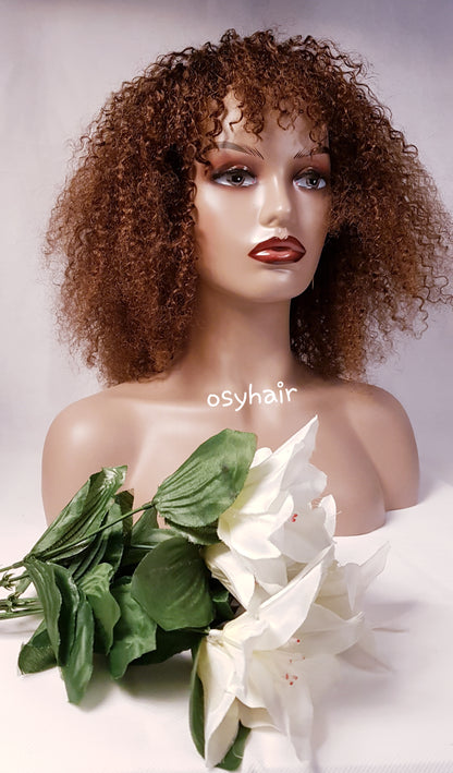 Human hair Brown blonde curly wig Perücke