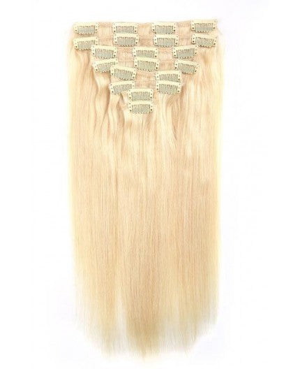 CLIP-IN ECHTHAARVERLÄNGERUNG PLATINBLOND 63CM
